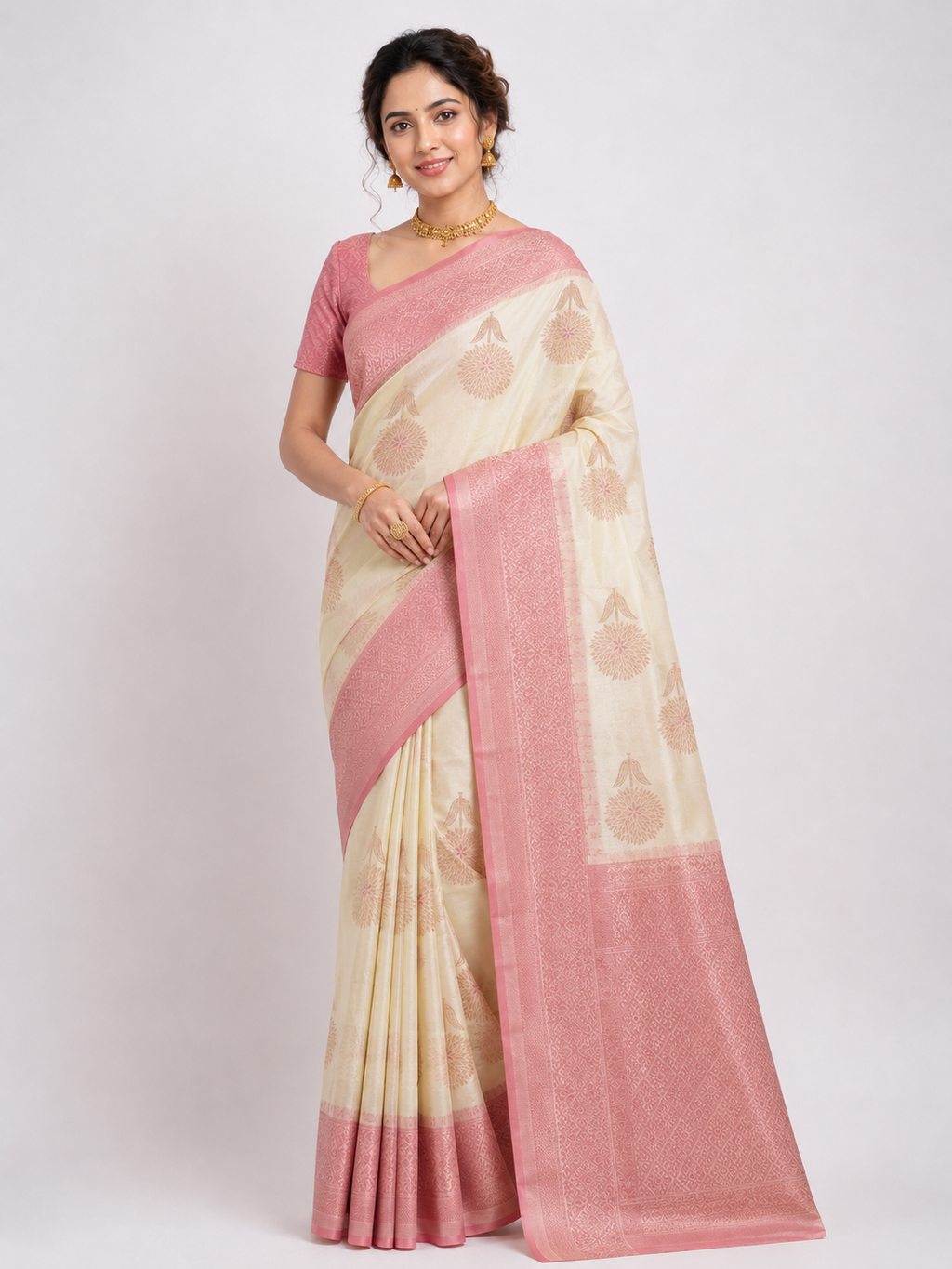 Banarasi Silk Saree with Pink Border
