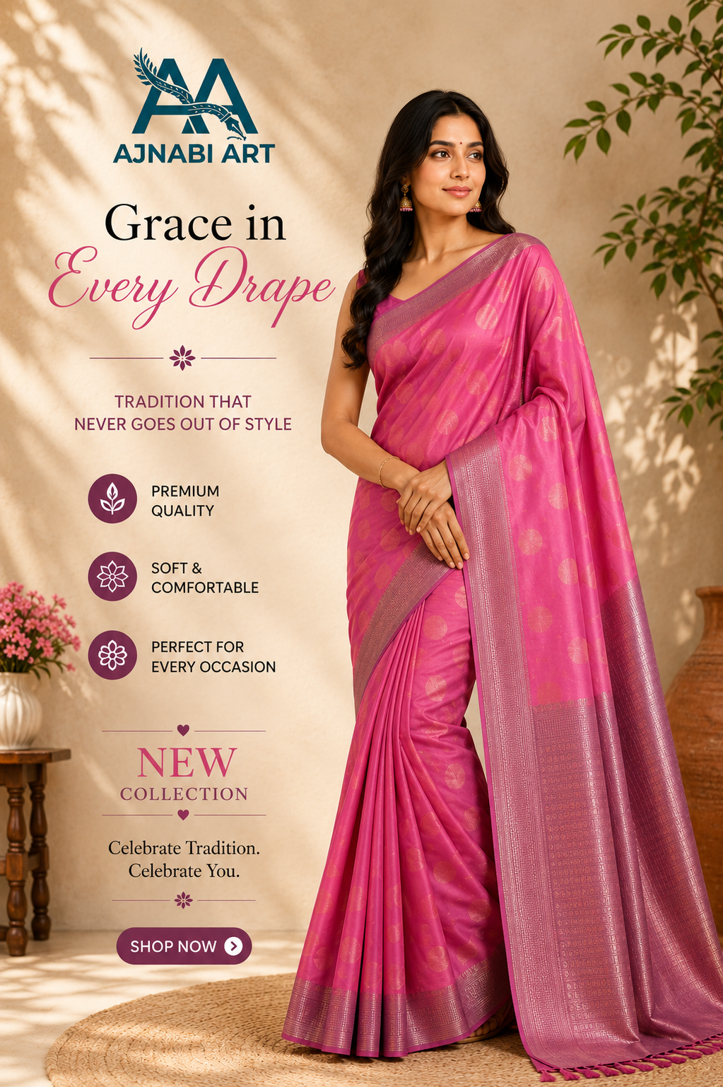 Banarasi Silk Saree – Pink | Floral Boota Design