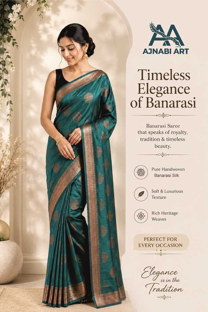 Banarasi Silk Saree – Green | Round Floral Motif