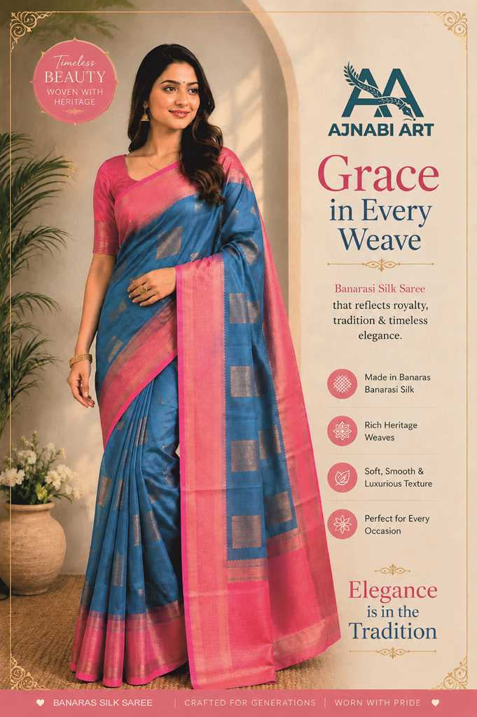 Banarasi Silk Saree – Ocean Blue | Square Boota Design