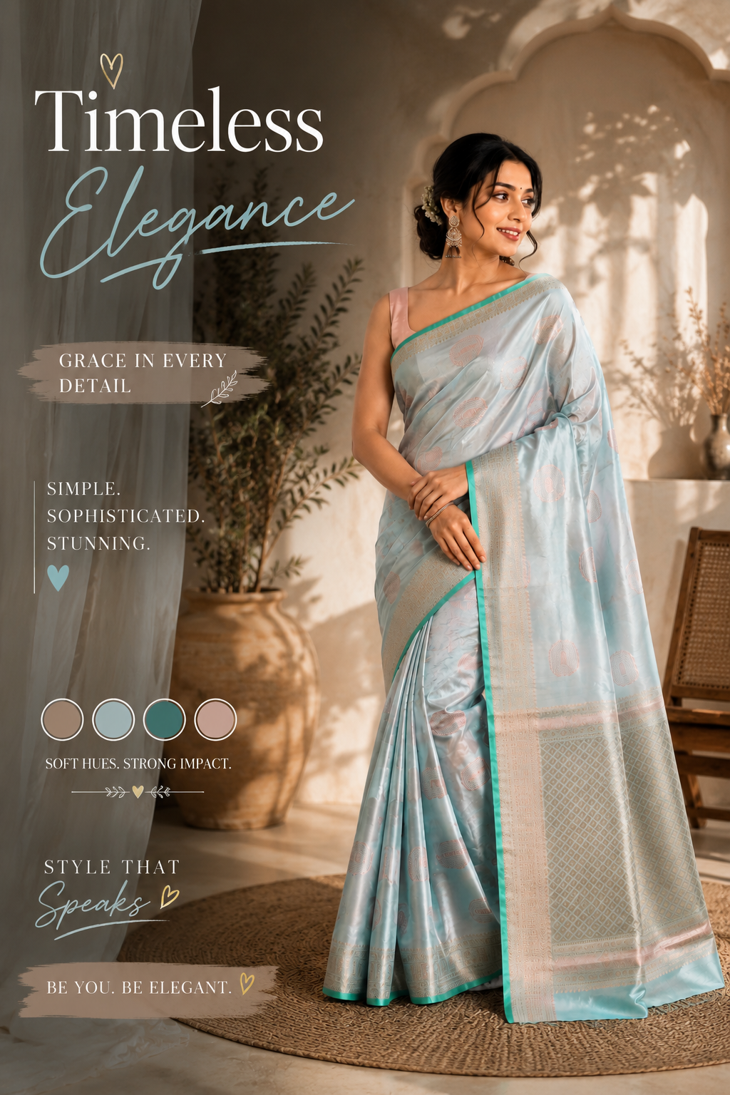 Banarasi Silk Saree – Turquoise | Gole Design Boota