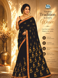 Black Georgette Saree – Hand-Embroidered Zari & Appliqué Border