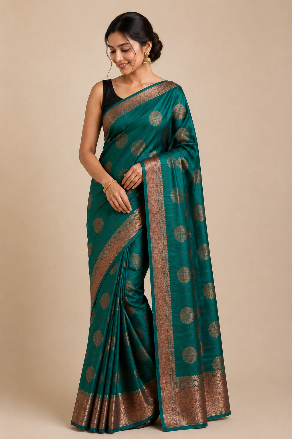 Banarasi Silk Saree – Green | Round Floral Motif