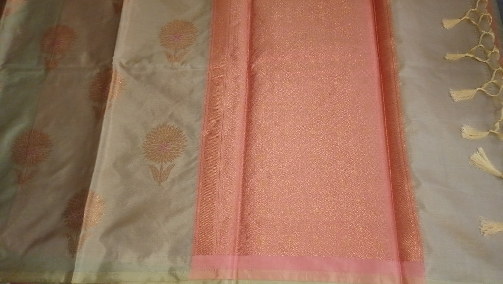 Silk Sari Pastel olive green