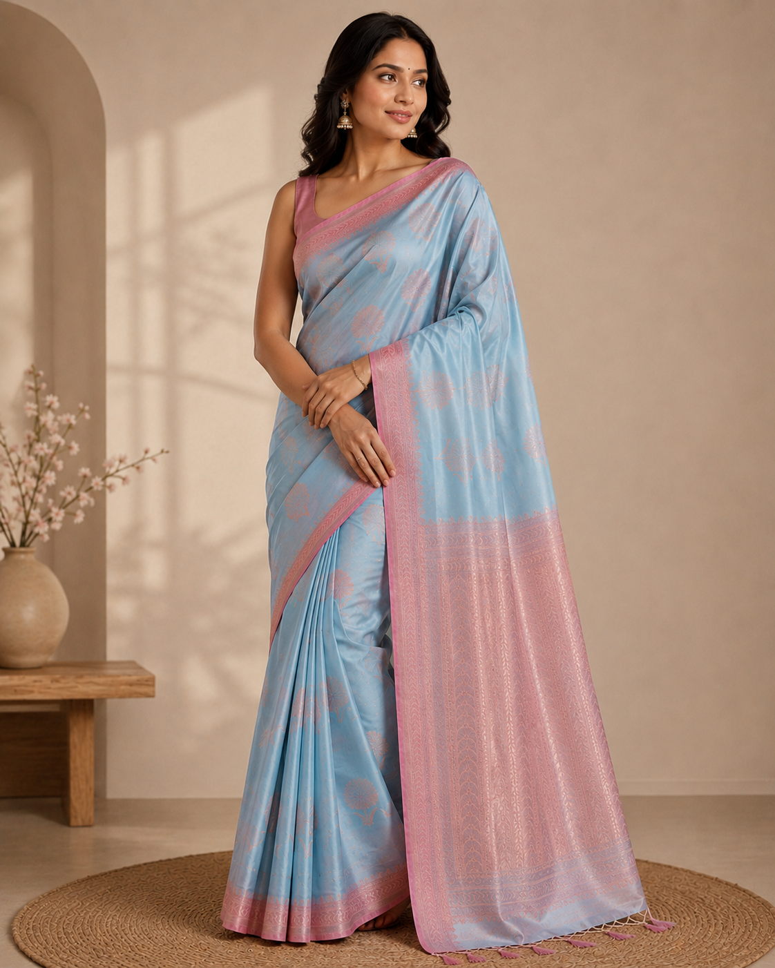 Banarasi Silk Saree – Turquoise | Phool Patti Boota