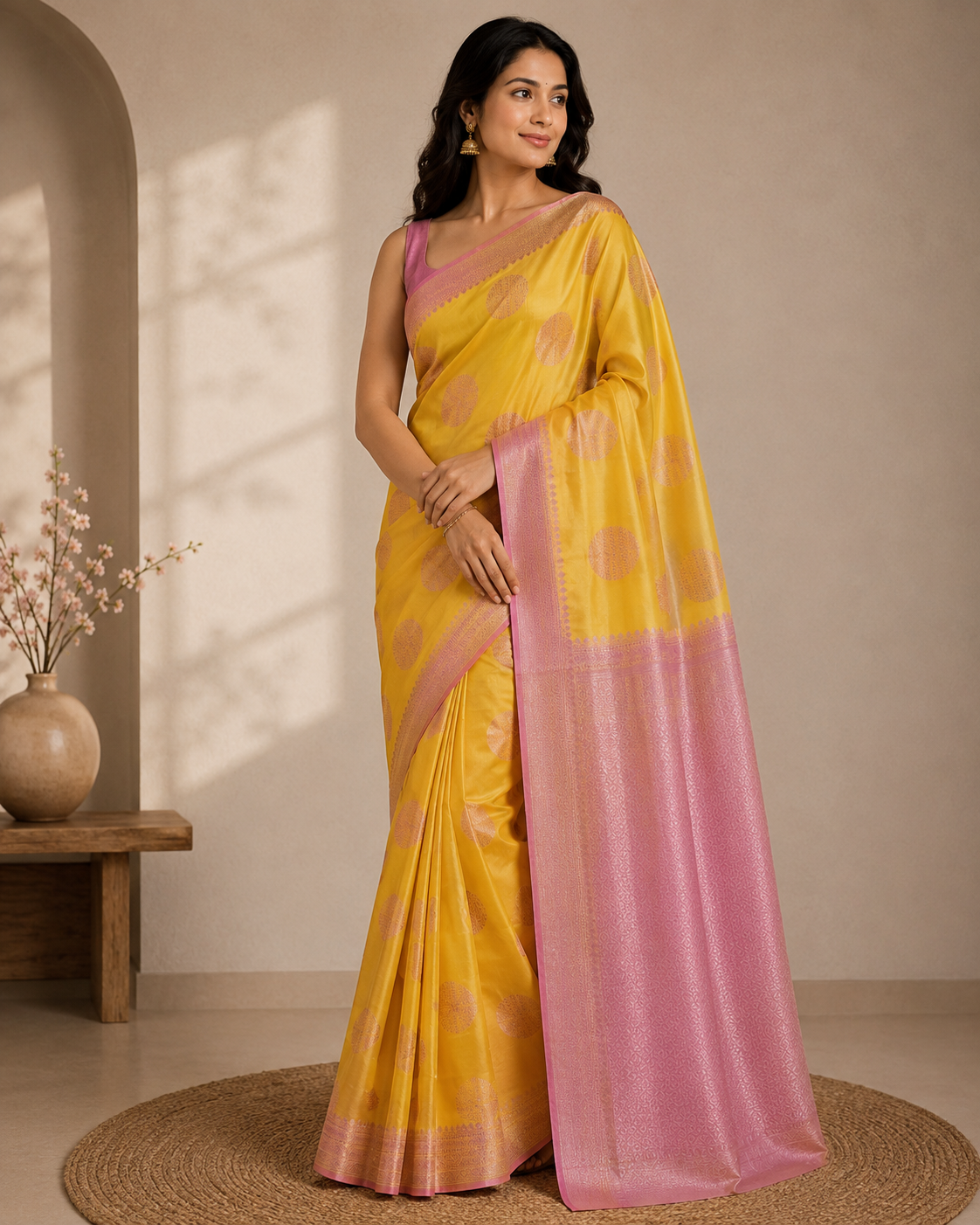 Banarasi Silk Saree – Yellow | Gol Boota Design