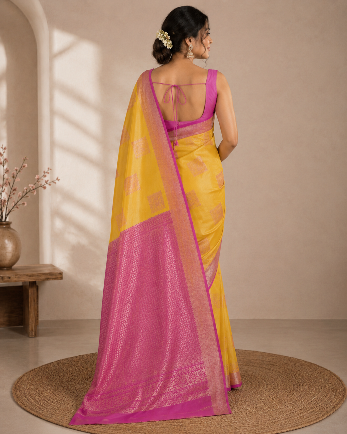Banarasi Silk Saree – Yellow | Square Boota Design