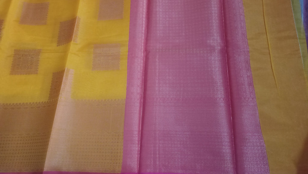 Banarasi Silk Saree – Yellow | Square Boota Design