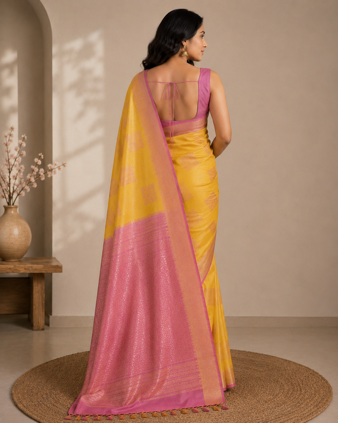 Banarasi Silk Saree – Yellow | Square Boota