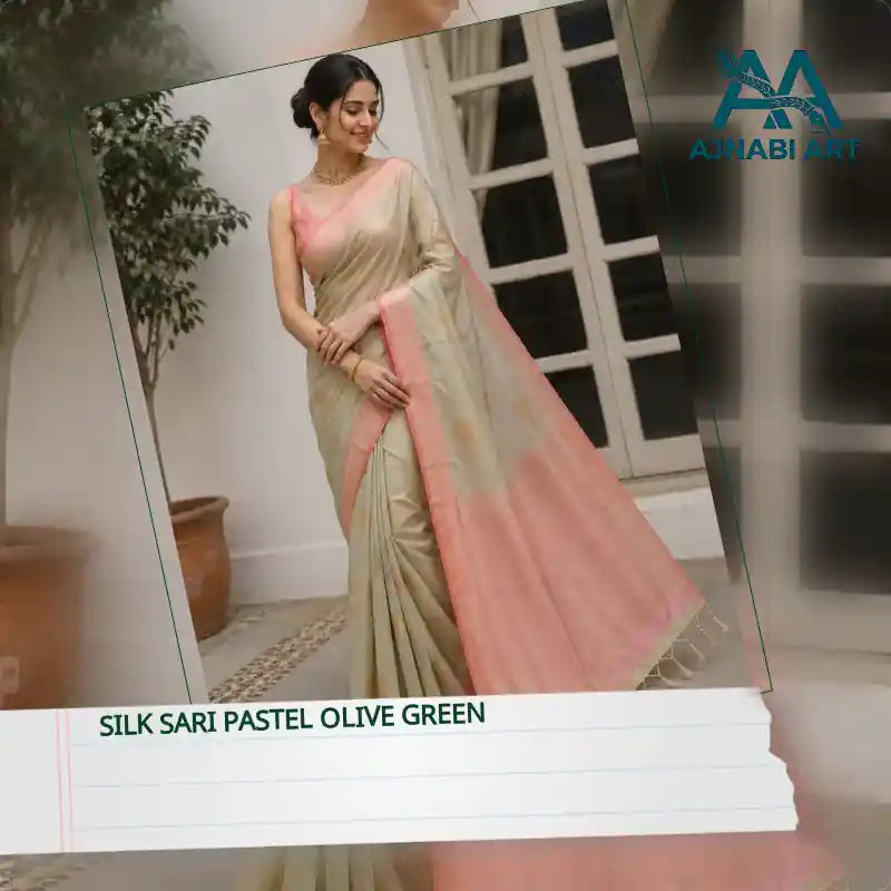 Silk Sari Pastel olive green by@Outfy