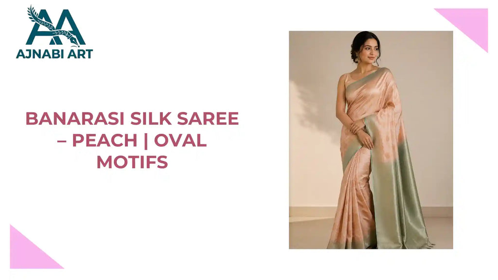 Banarasi Silk Saree &ndash; Peach | Oval Motifs by@Outfy