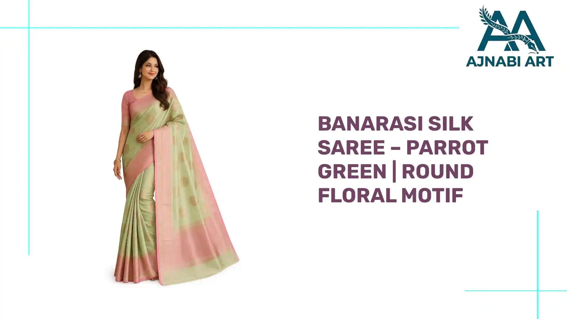 Banarasi Silk Saree &ndash; Parrot Green | Round Floral Motif by@Outfy