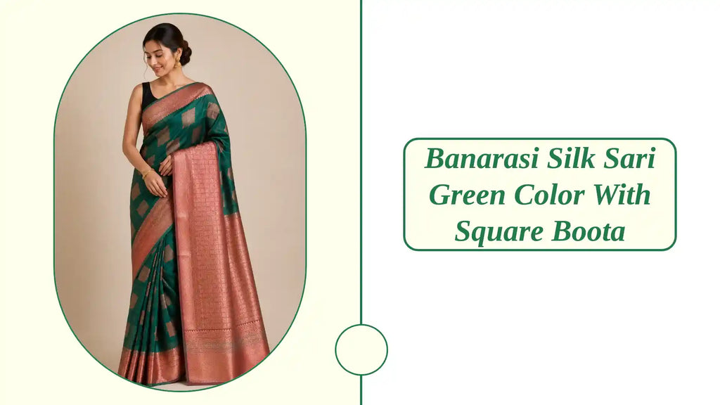 Banarasi Silk Sari Green color with square boota by@Outfy
