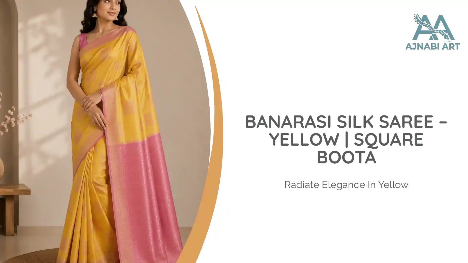 Banarasi Silk Saree &ndash; Yellow | Square Boota by@Outfy