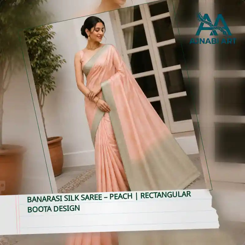 Banarasi Silk Saree &ndash; Peach | Rectangular Boota Design by@Outfy