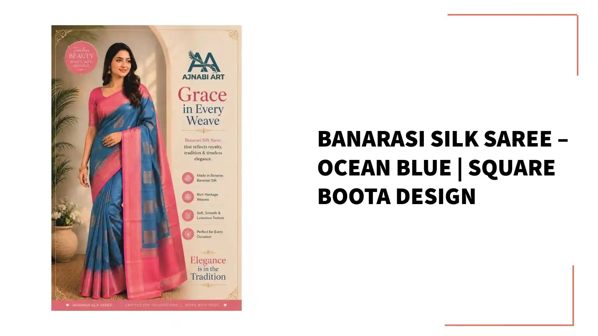 Banarasi Silk Saree &ndash; Ocean Blue | Square Boota Design by@Outfy