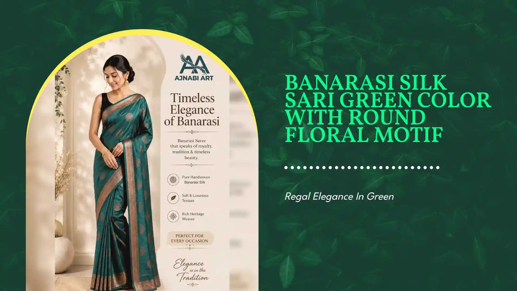 Banarasi Silk Sari Green color with Round floral motif by@Outfy